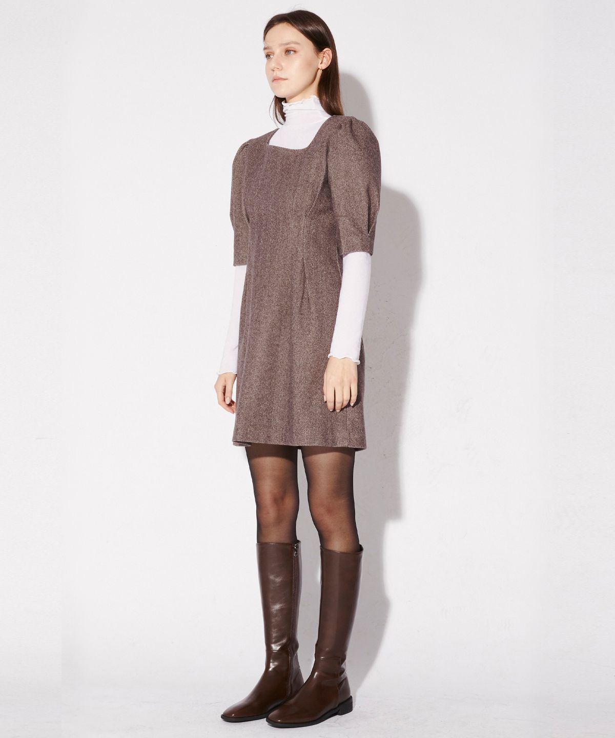 르세지엠(LESEIZEME) PUFF MINI DRESS - BROWN