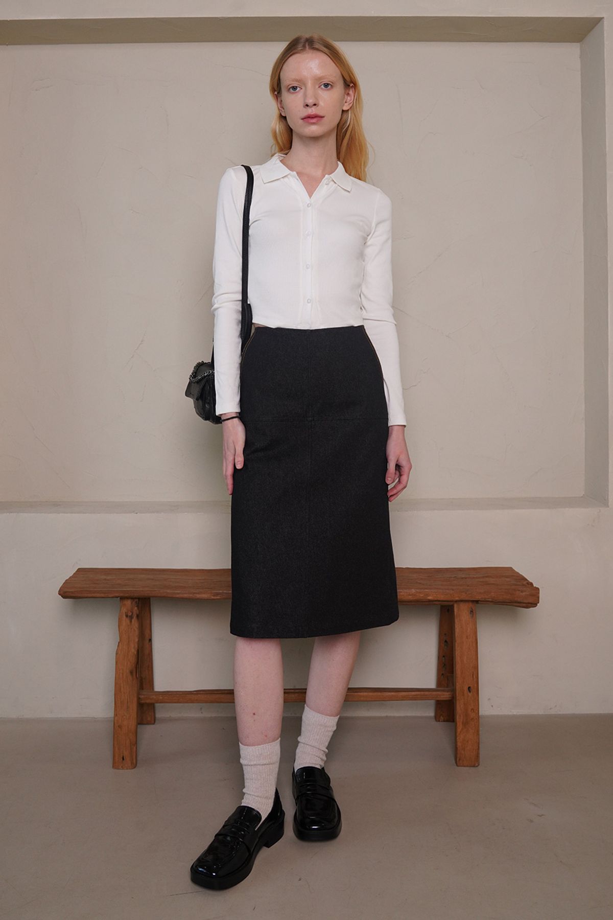 레터스(LETTUCE) Pocket stitch denim skirt (black)