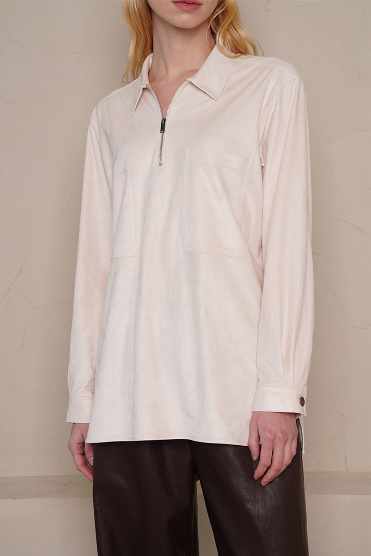 레터스(LETTUCE) Velvet zipper Shirts (ivory)