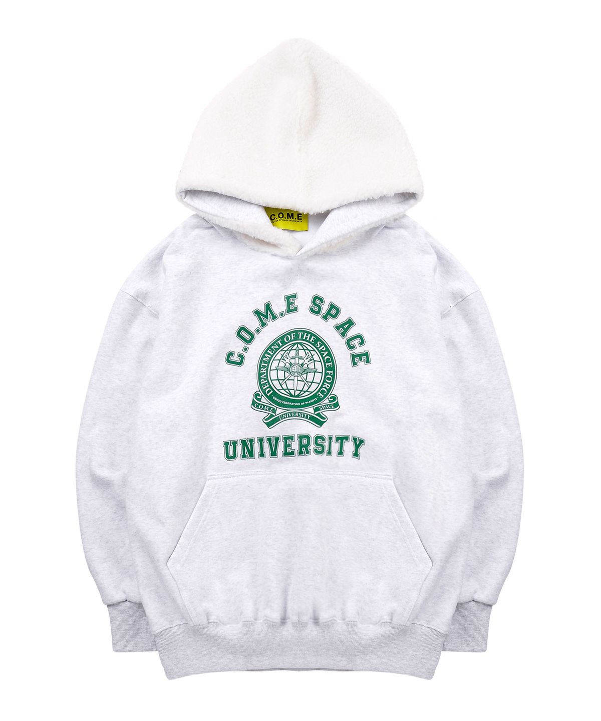 씨오엠이(COME) [UNISEX] Faux Shearling-Trimmed Cotton-Jersey Hoodie (Light Grey)