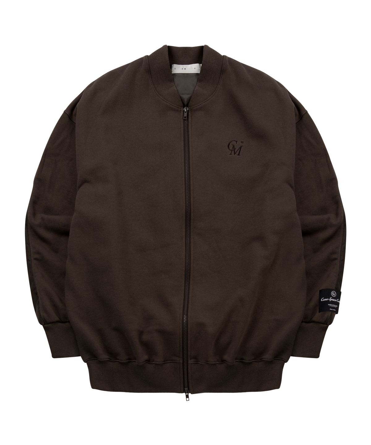 씨오엠이(COME) [UNISEX] Fleece-Back Cotton-Jersey and Padded Shell Zip-Up Sweatshirt (Dark Brown)