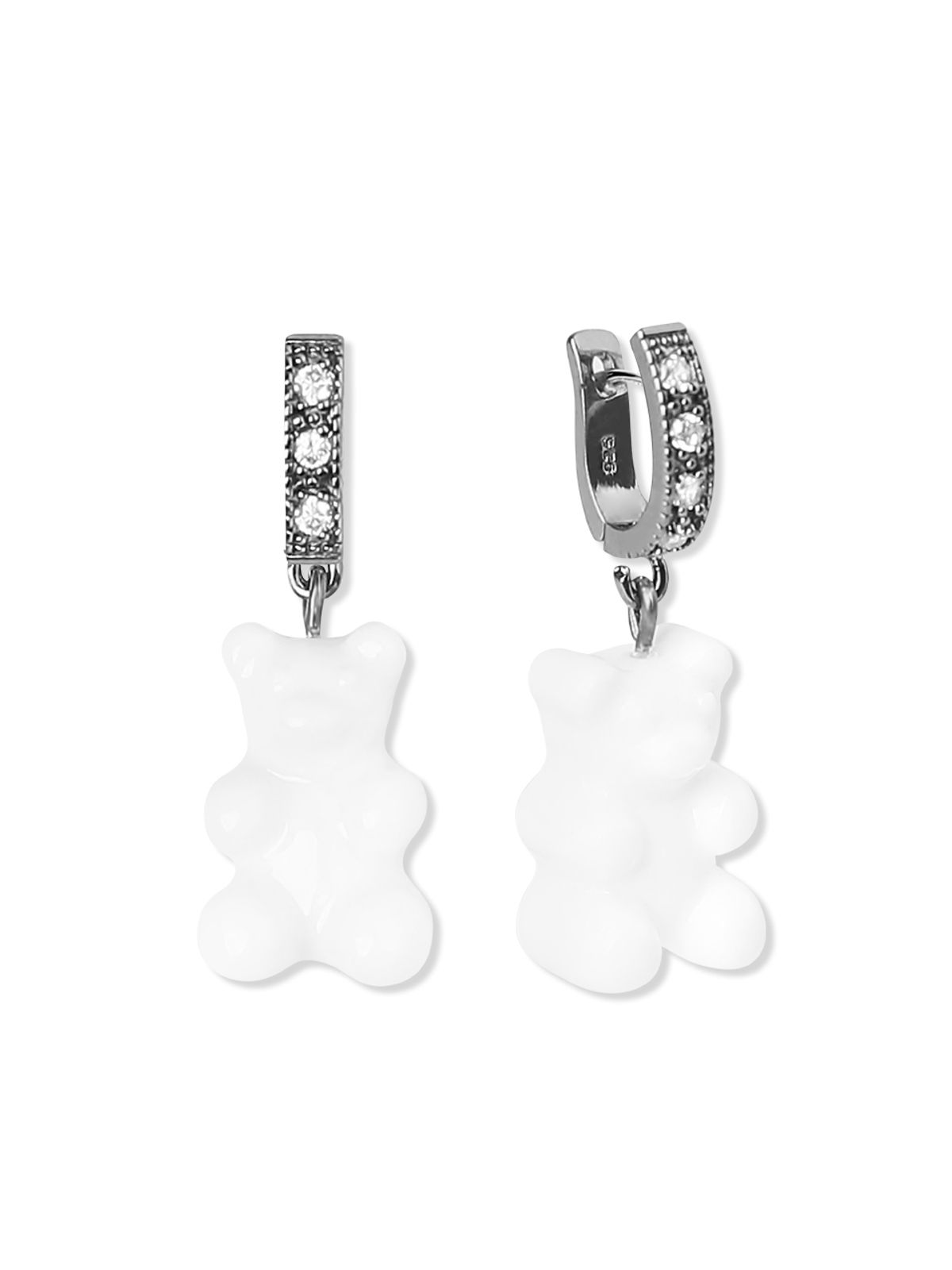 마씨에르(MACIER) silver925 화이트 하리보 흑실버링 귀걸이