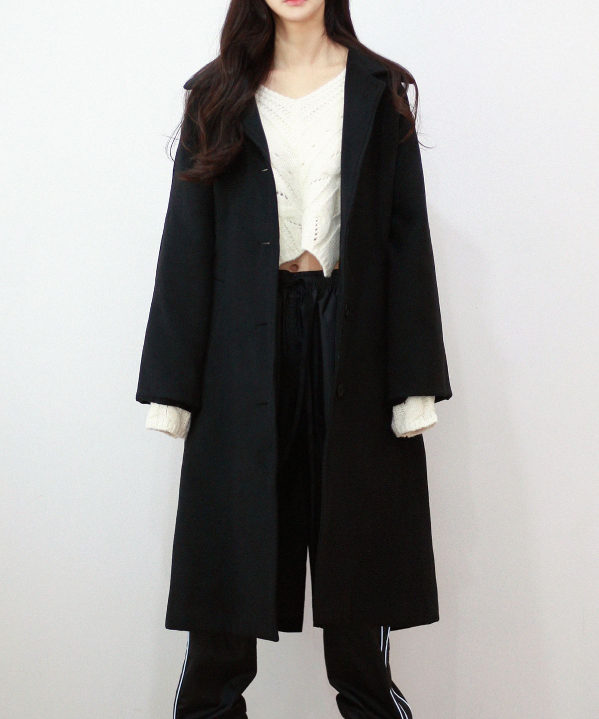 엔오티(NOT) Roton round collar wool single long coat