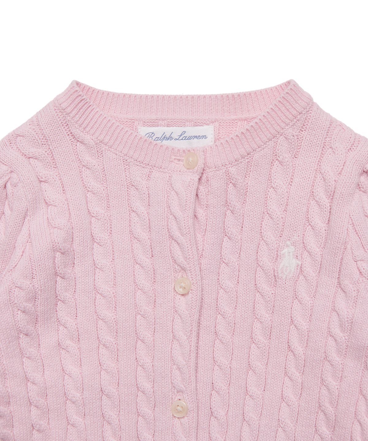 폴로 랄프 로렌 칠드런(POLO RALPH LAUREN CHILDREN) 베이비 여아 케이블니트 코튼 카디건 - 핑크