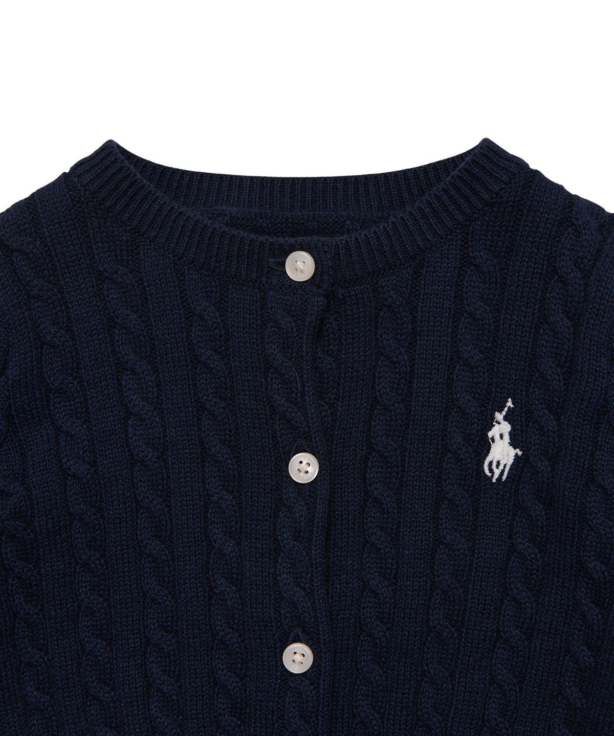 폴로 랄프 로렌 칠드런(POLO RALPH LAUREN CHILDREN) 베이비 여아 케이블니트 코튼 카디건 - 네이비
