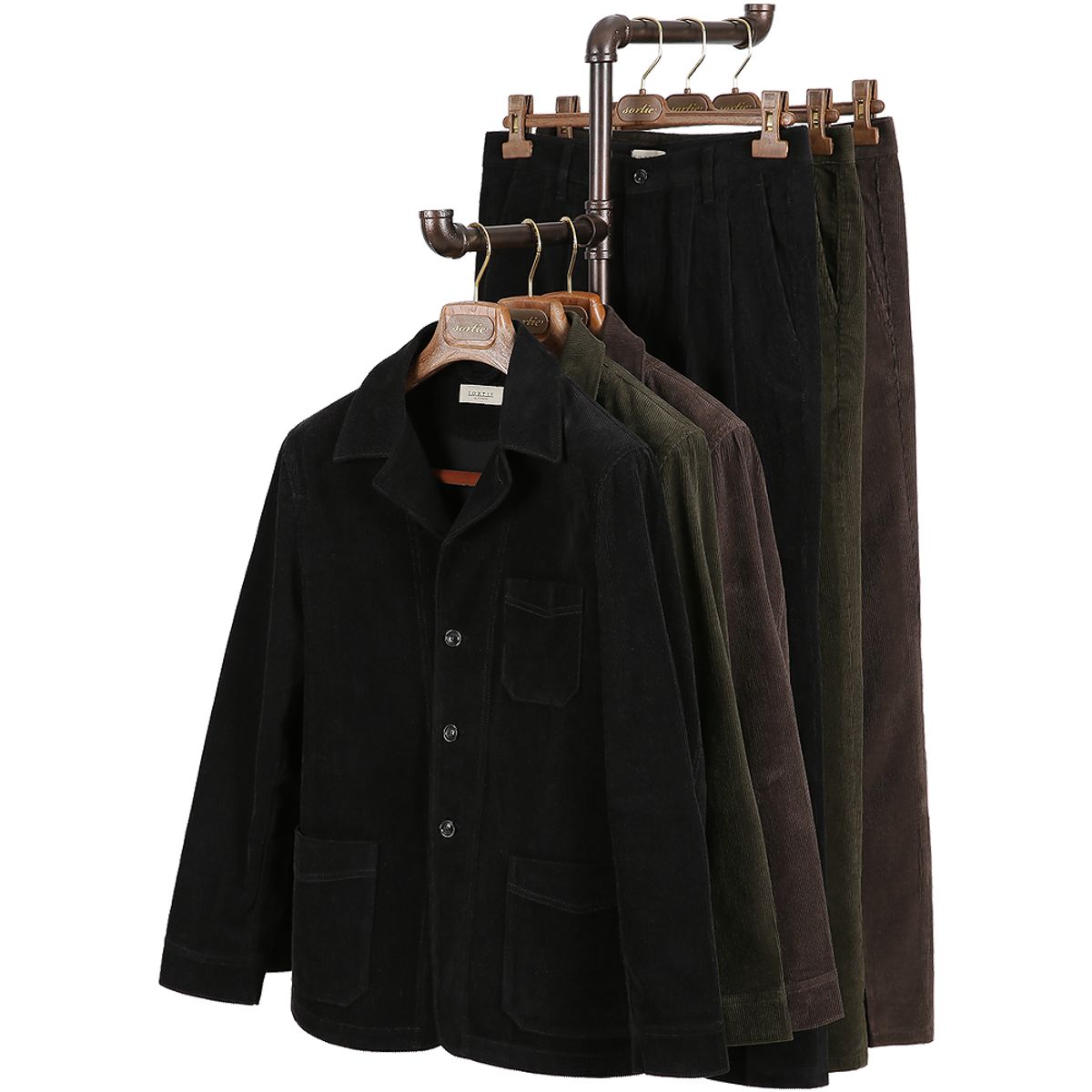 솔티(SORTIE) Two Pleats Corduroy Trousers (Khaki)