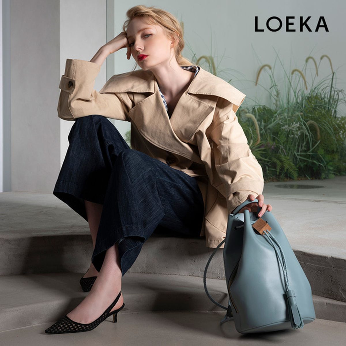 로에카(LOEKA) 밀리 드로우스트링 MILLIE BAG(LK1012)_FOG BLUE