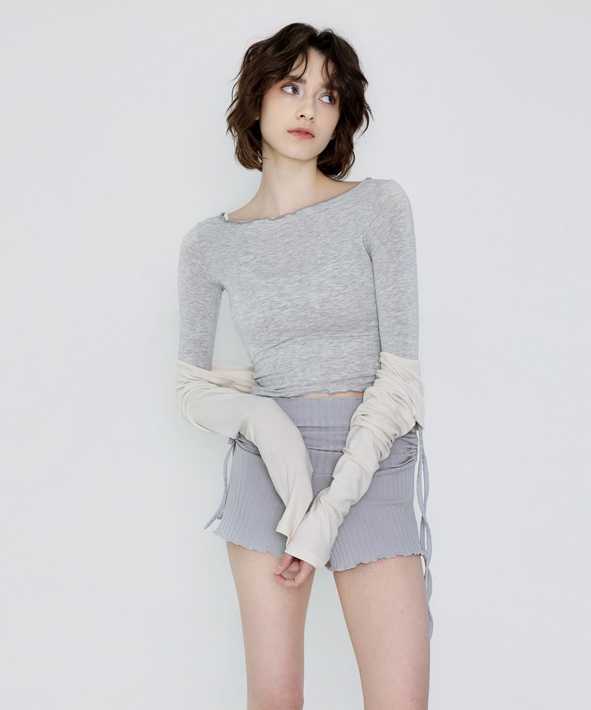 데비웨어(DEVIWEAR) 여성 요가복 DEVI-T0064-아이보리 필라테스 유닛 슬릿 볼레로