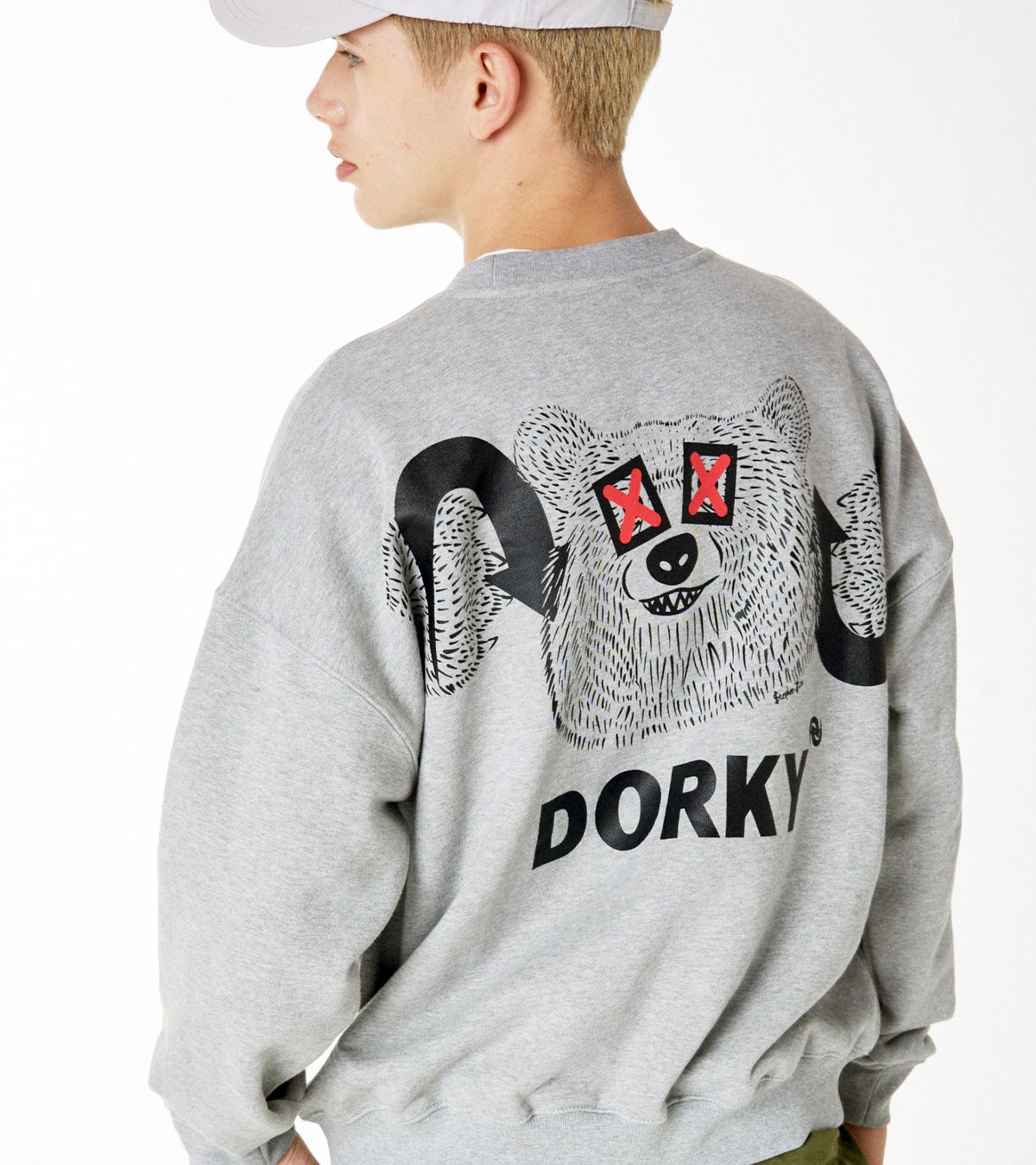 돌키(DORKY) 곰돌이 헤비 스웻셔츠 멜란지그레이