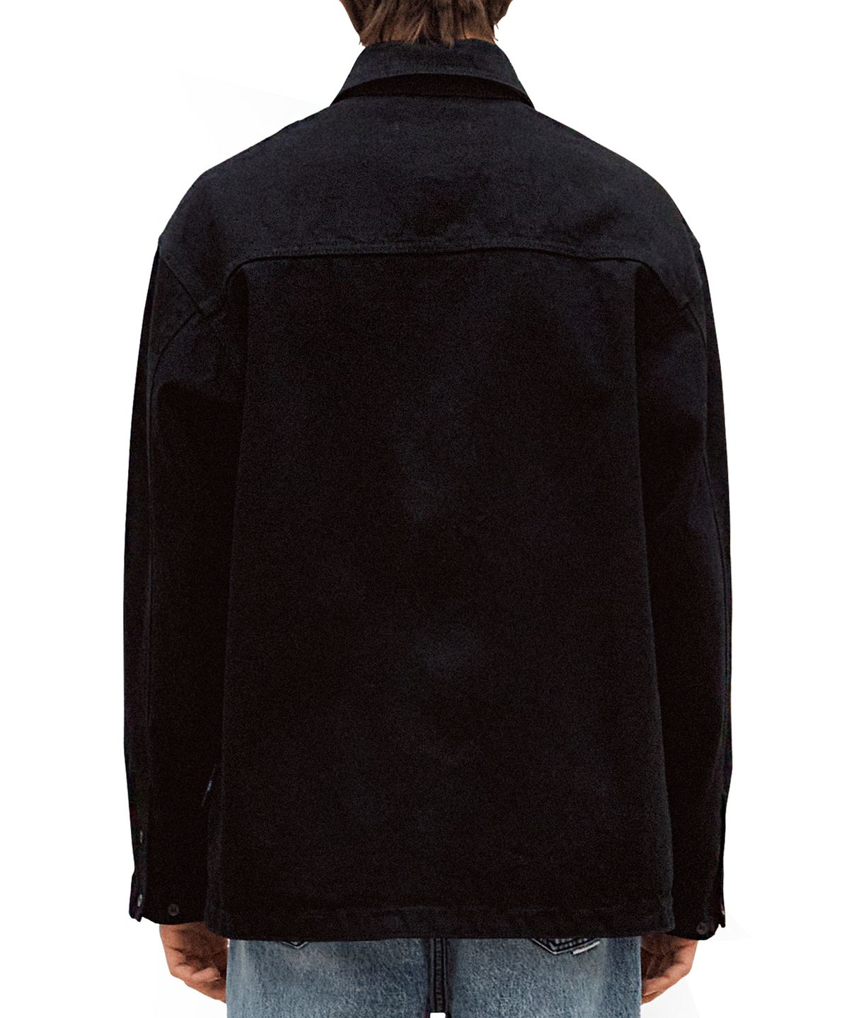 랩원오원(LAB101) 세미오버핏 사이드 라인 포켓 데님 셔켓 (BLACK)