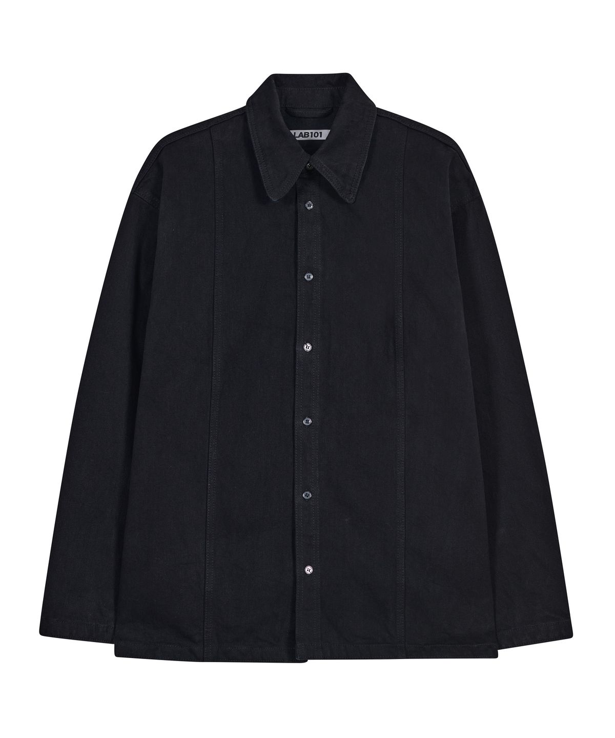 랩원오원(LAB101) 세미오버핏 사이드 라인 포켓 데님 셔켓 (BLACK)