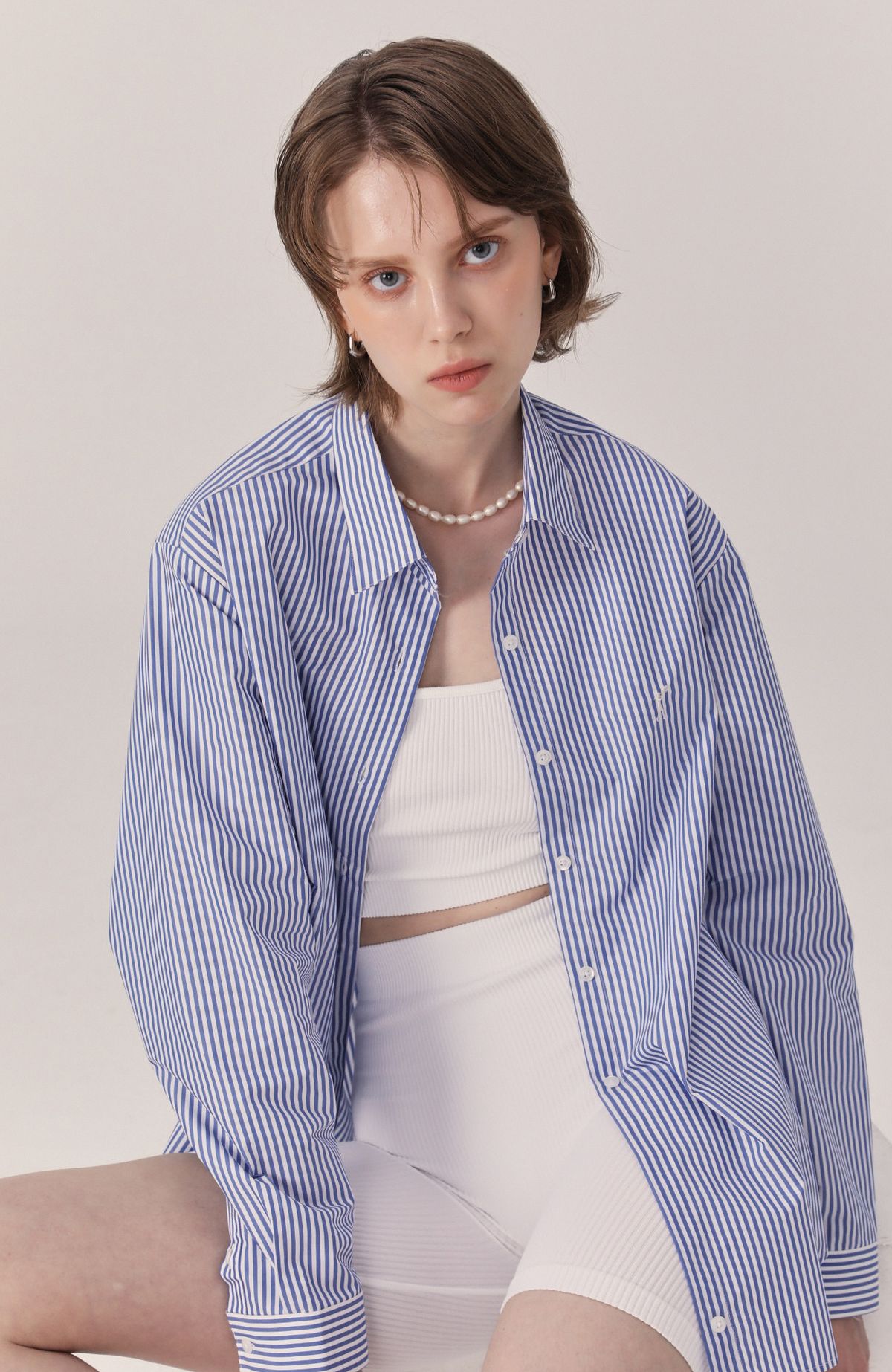 아뜨라베르(ATTRAVER) Ver stripe shirt blue [woman]