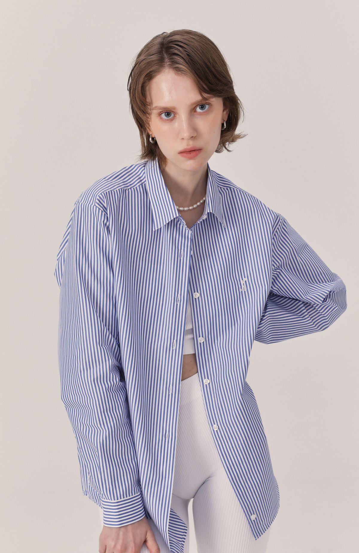 아뜨라베르(ATTRAVER) Ver stripe shirt blue [woman]