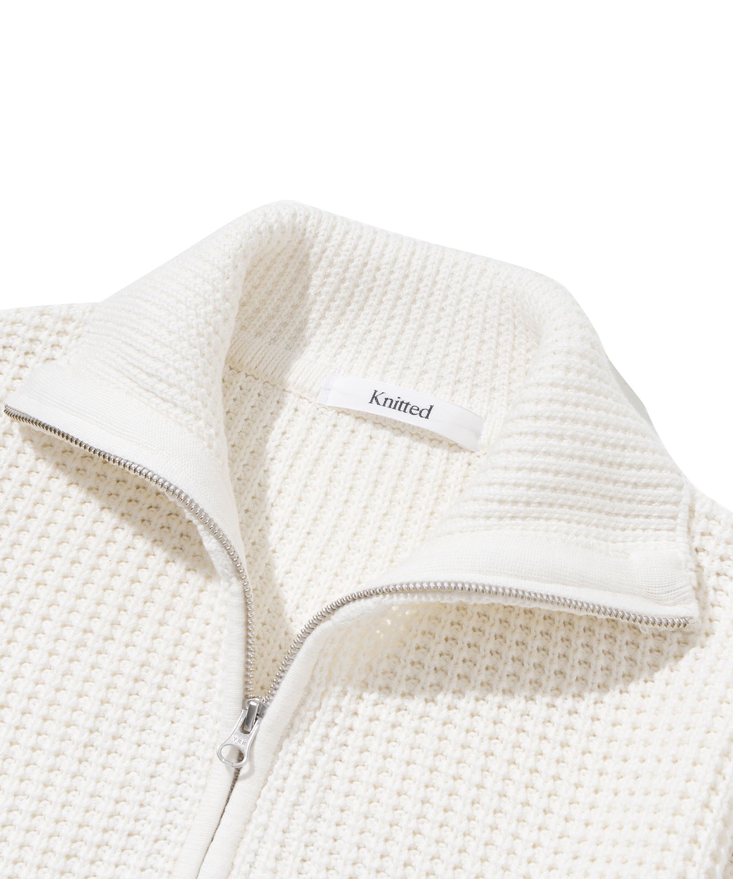 MUSINSA | KNITTED Soft Cotton Heavy Waffle Half Zip-up Knit
