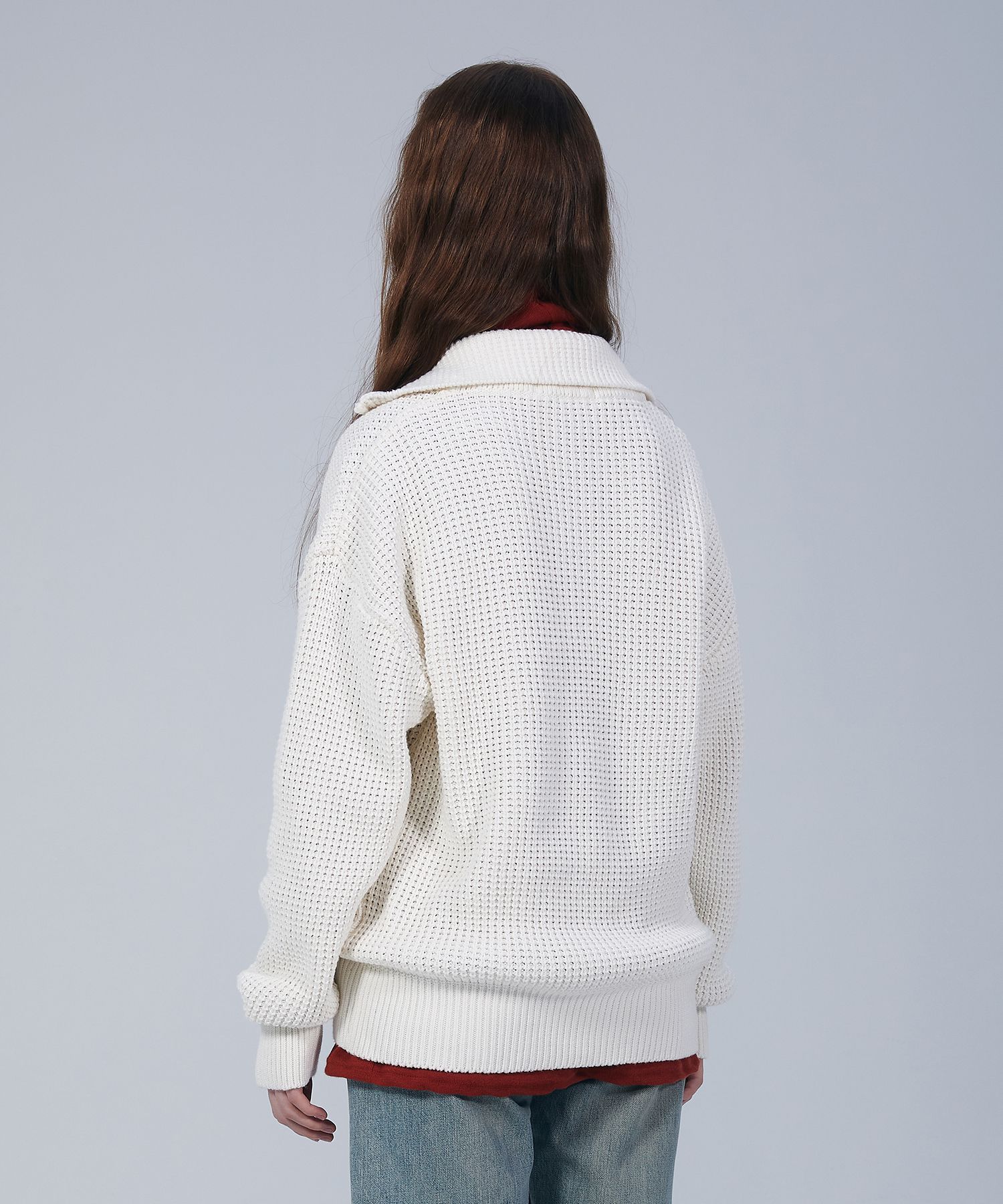 MUSINSA | KNITTED Soft Cotton Heavy Waffle Half Zip-up Knit