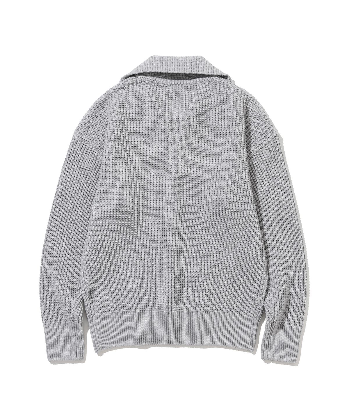니티드(KNITTED) 소프트코튼 헤비 와플 하프 집업 니트 MELANGE GREY