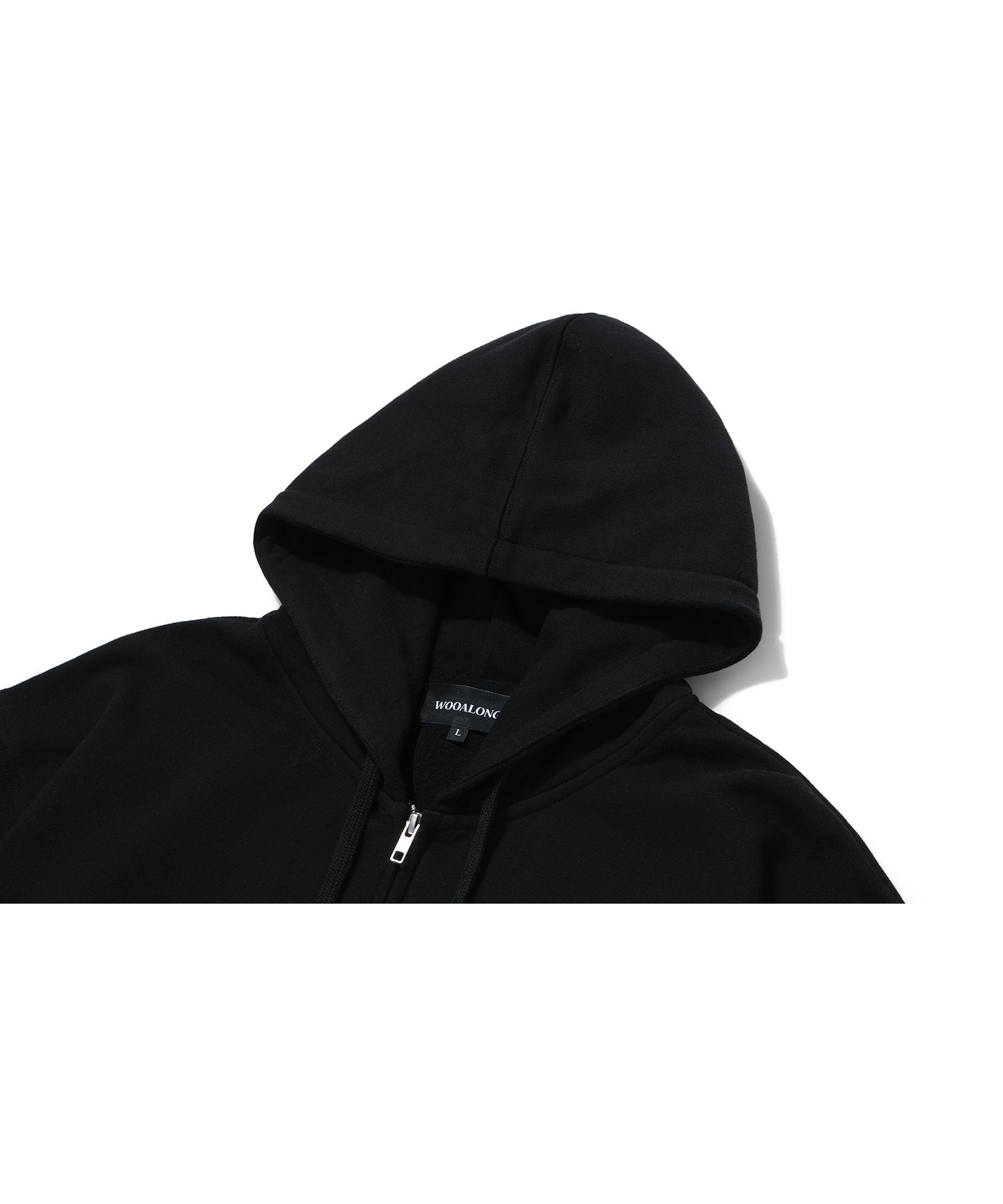 MUSINSA | WOOALONG (raised) Signature hood zip-up - BLACK