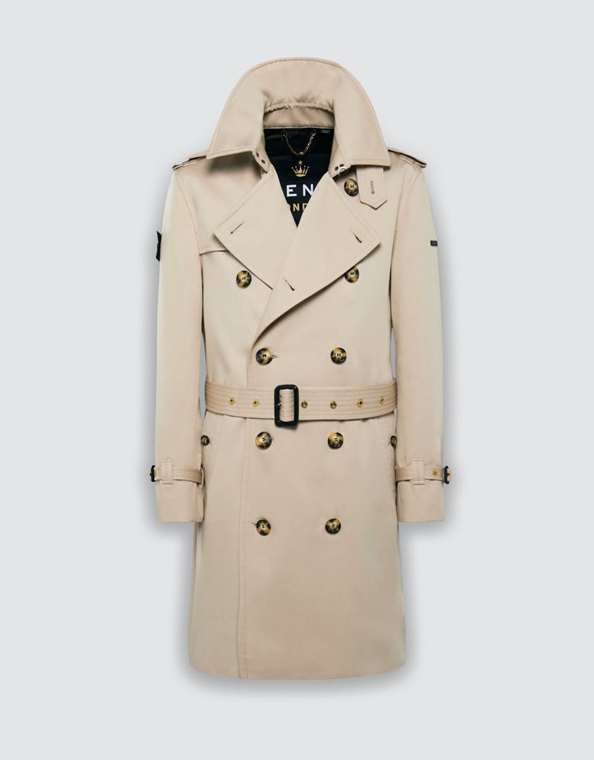 트렌치런던(TRENCH LONDON) 듀크 릴렉스 트렌치 코트 (STONE/BLACK/GOLD)