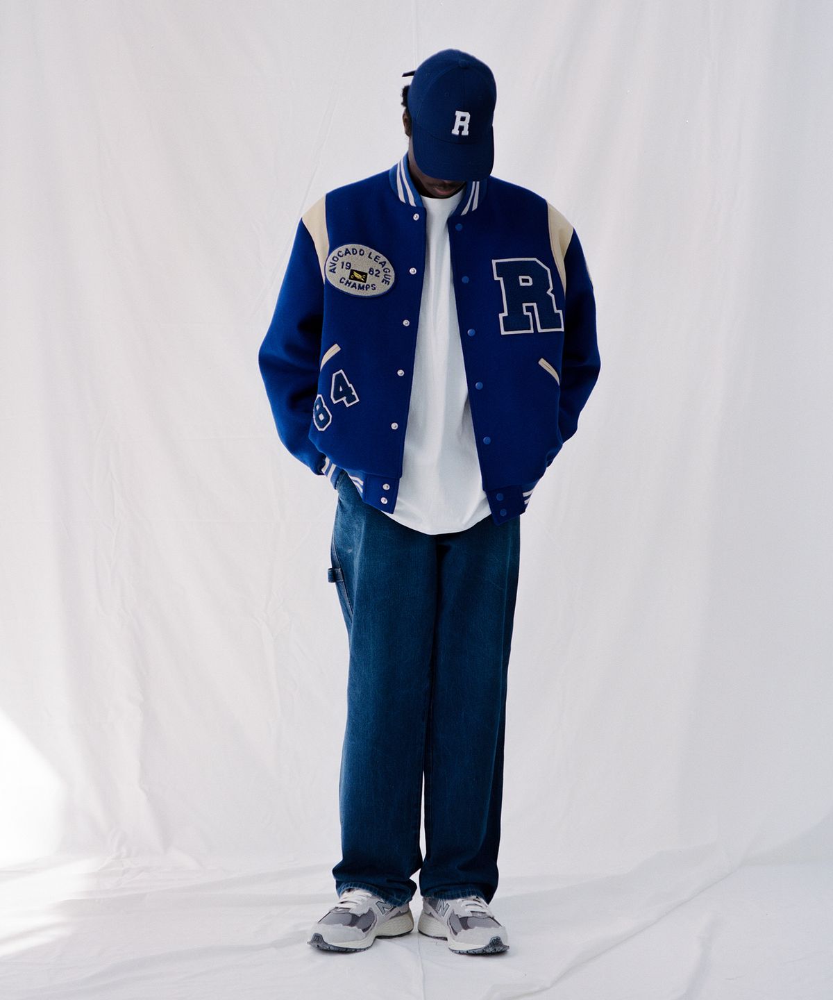 리트리버클럽(RETRIEVER CLUB) BIG R LOGO PATCH STADIUM JACKET [BLUE]