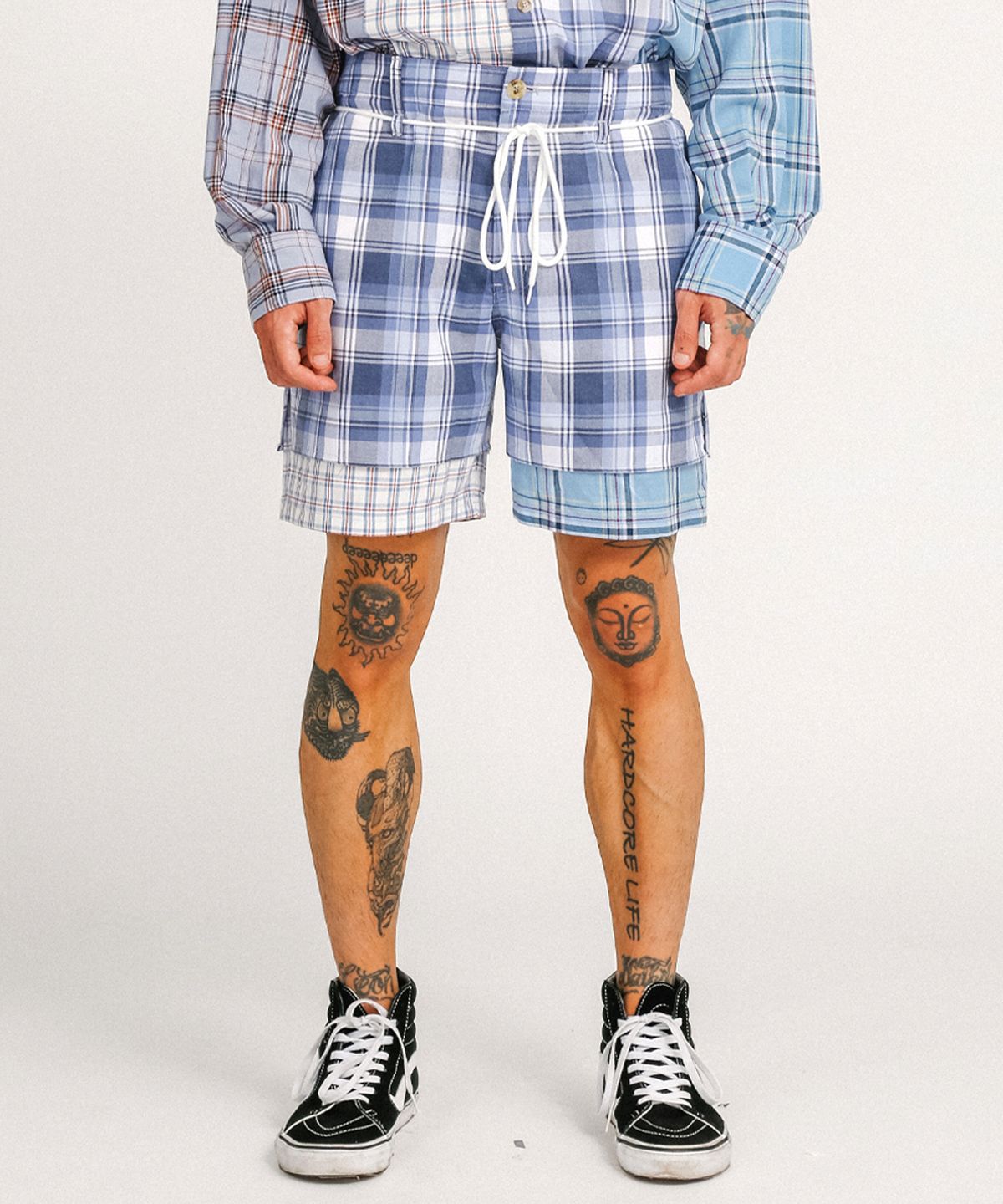 아조바이아조(AJOBYAJO) Check Mixed Shorts [Sky Blue]