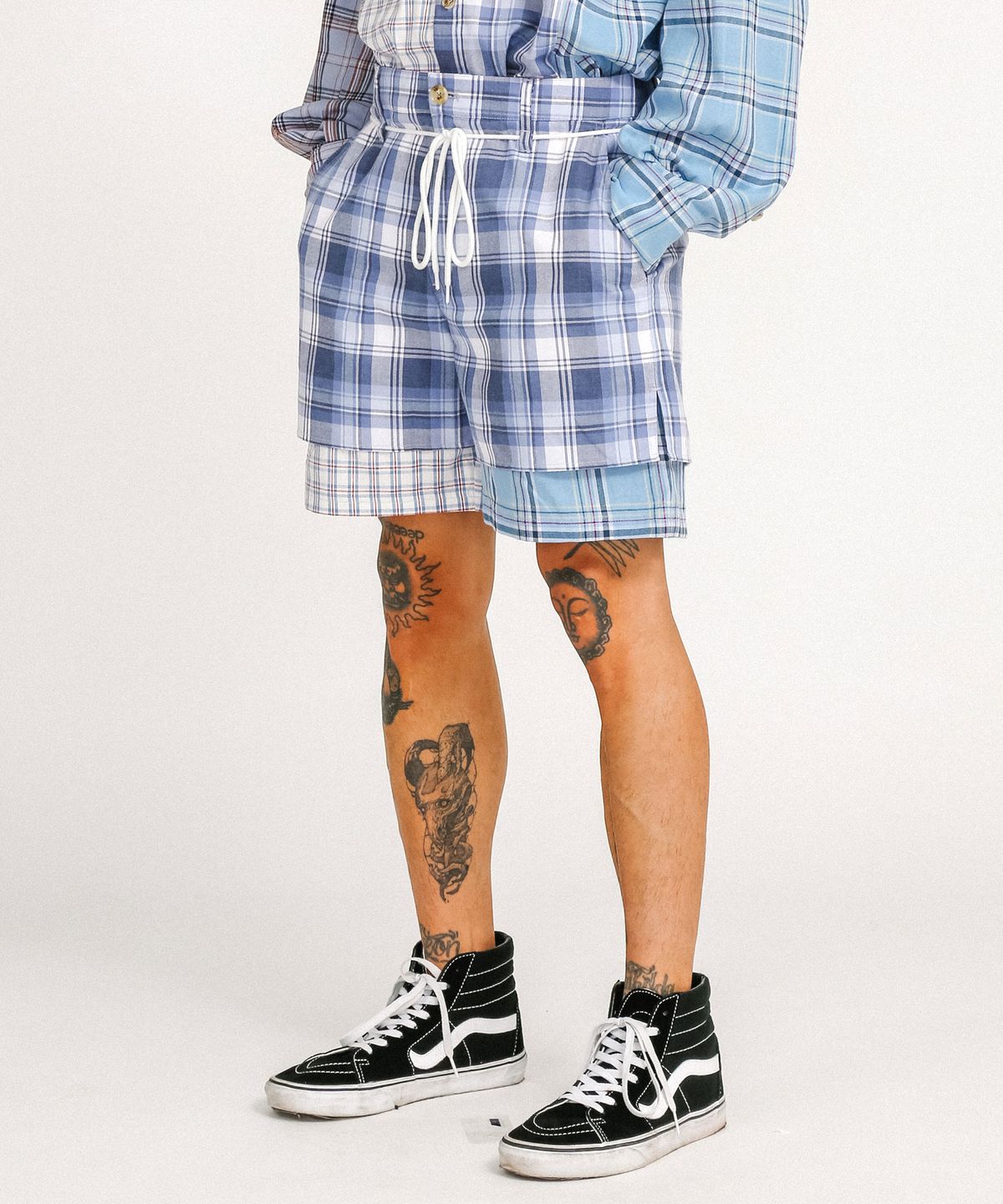 아조바이아조(AJOBYAJO) Check Mixed Shorts [Sky Blue]