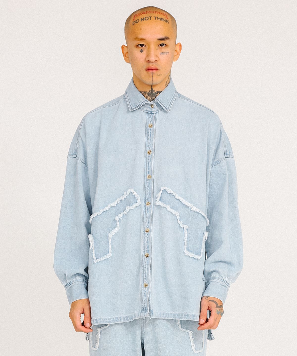 아조바이아조(AJOBYAJO) Gun Oversized Washed Denim Shirt [Sky Blue]