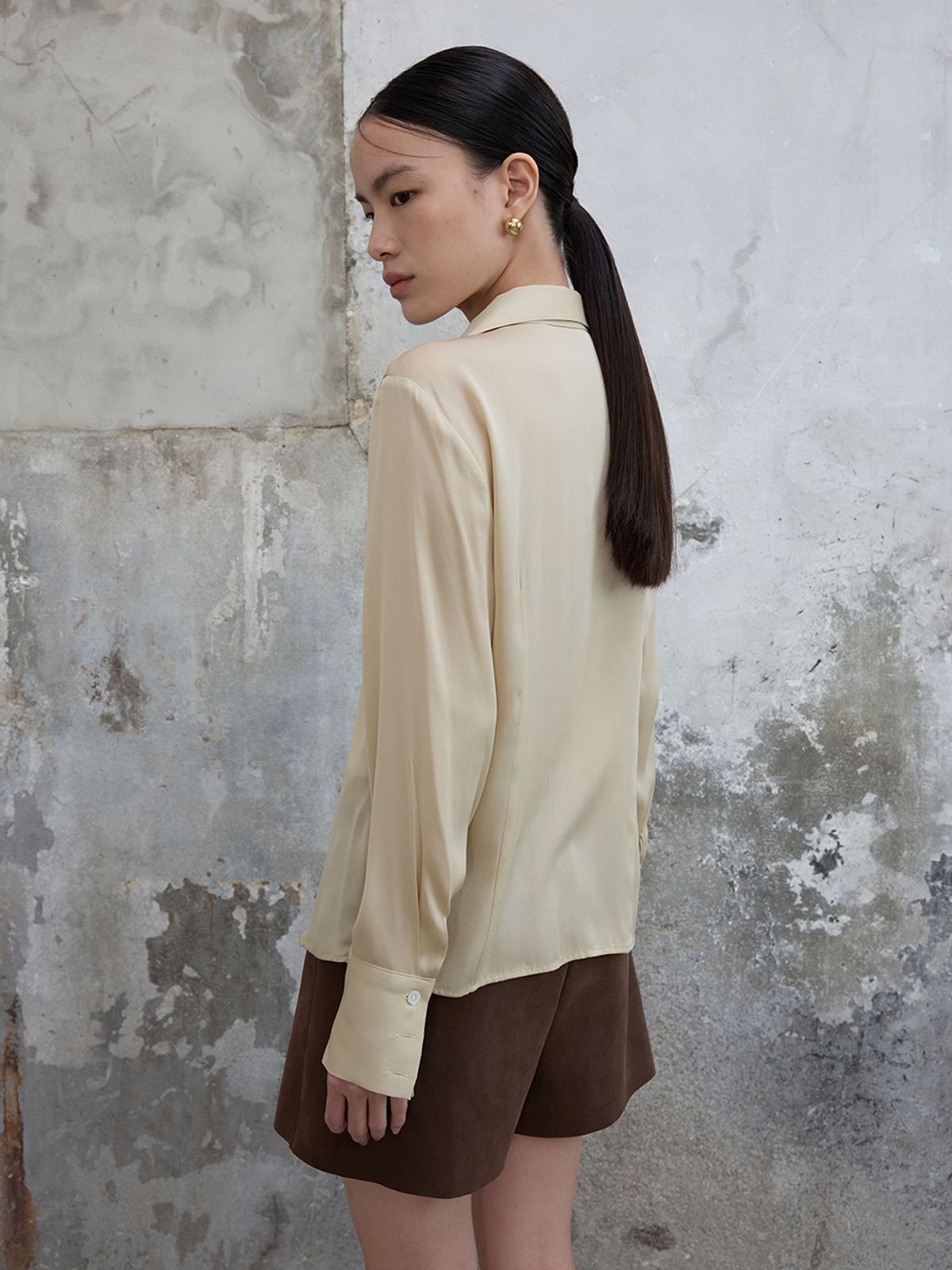 분닥세인츠(THE BOONDOCK SAINTS) Sharp Collar Silk Shirt Custard