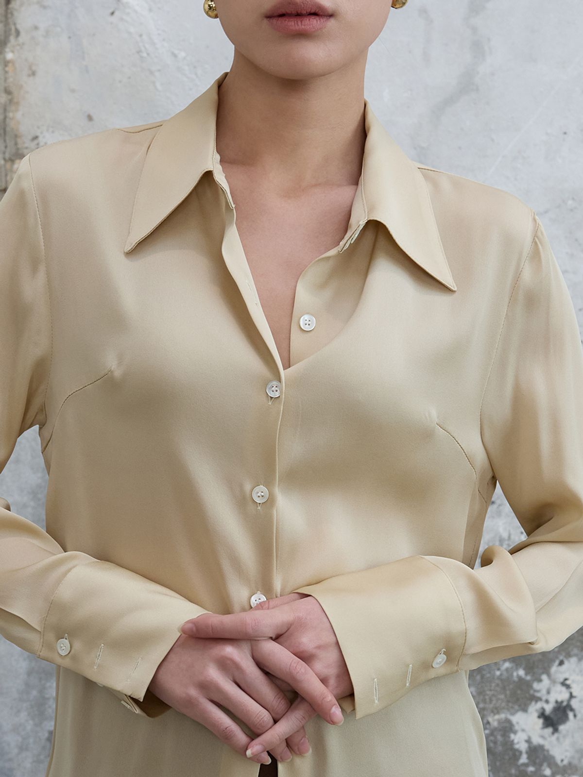 분닥세인츠(THE BOONDOCK SAINTS) Sharp Collar Silk Shirt Custard