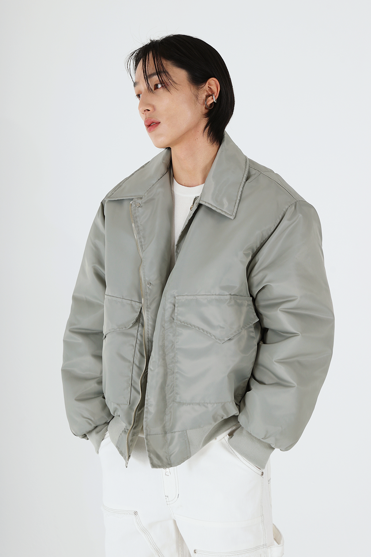 디메이든(DEMADEN) 카라넥 투웨이 MA1 자켓 라이트그레이