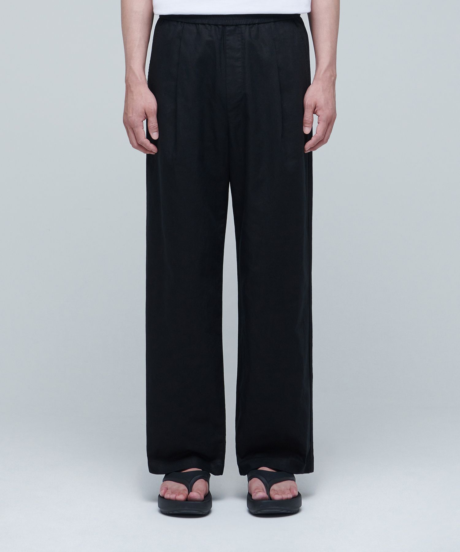 【ANGLAN】Side Tuck Cotton Wide Pants Side Tuck Denim Wide Pants - Blue Denim - ANGLAN