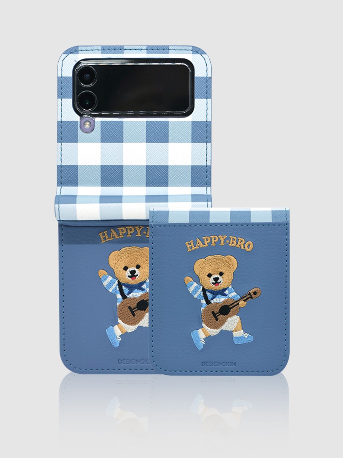 디자인스킨(DESIGNSKIN) 갤럭시Z플립3/2/1 자수 피크닉 케이스_블루 브로
