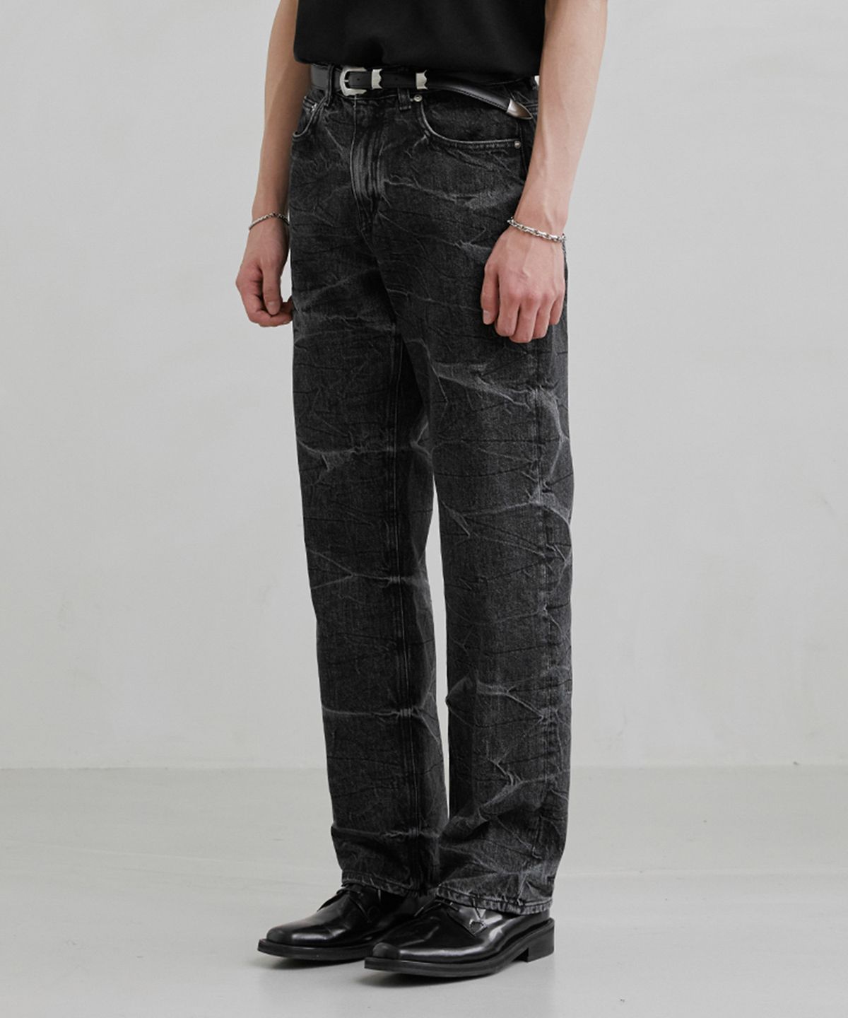 브랜디드(BRANDED) 51029 KURABO BLACK MARBLE JEANS [WIDE STRAIGHT]