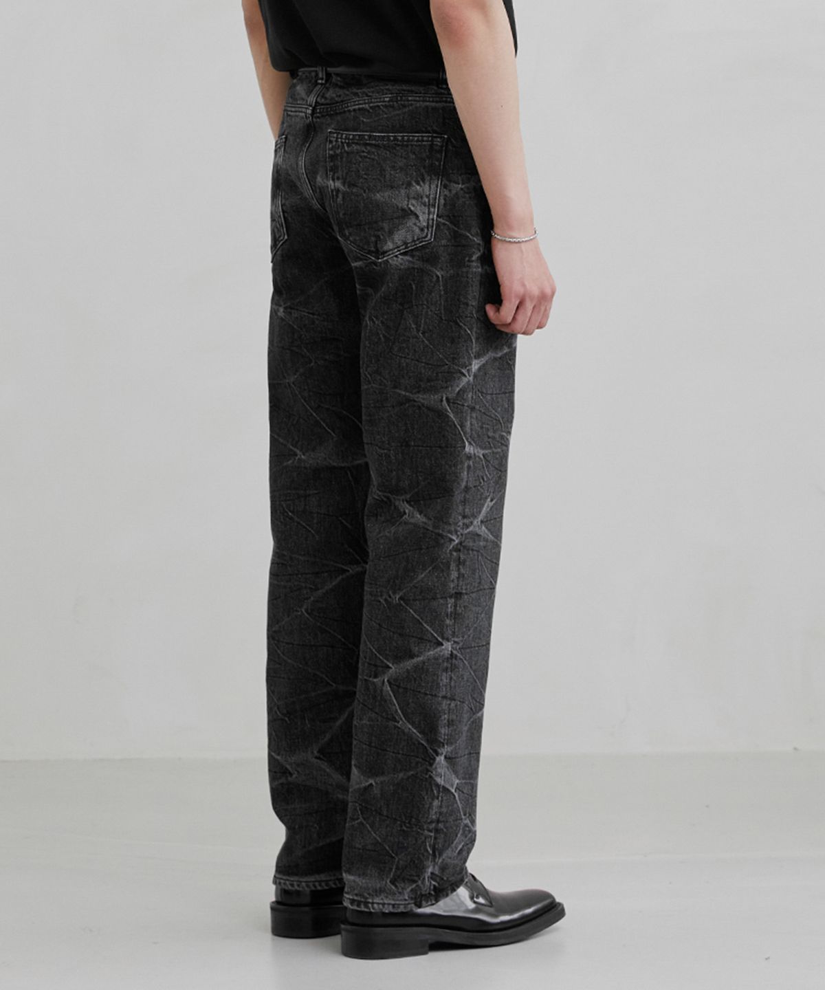 브랜디드(BRANDED) 51029 KURABO BLACK MARBLE JEANS [WIDE STRAIGHT]