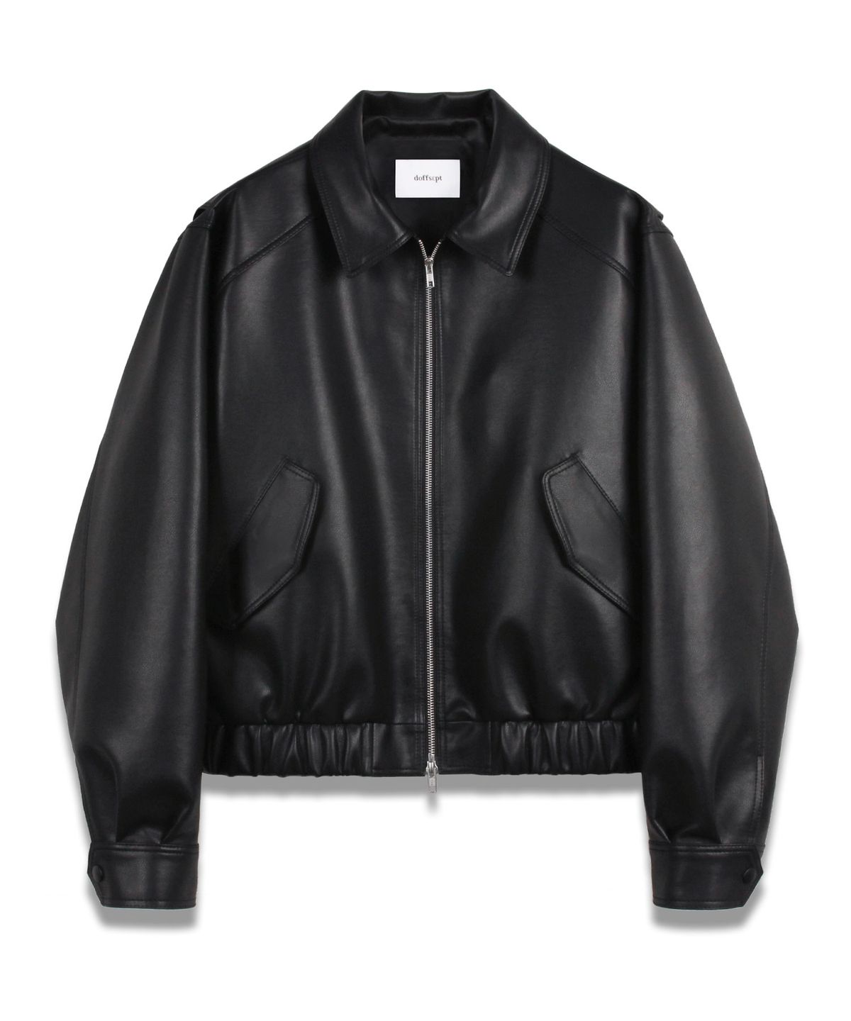 도프셉(DOFFSEPT) FAUX Leather Crop Bomber in Black
