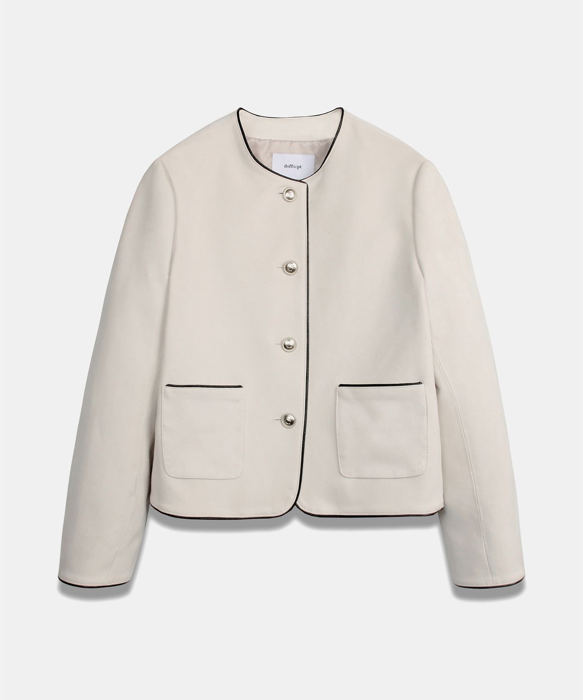 도프셉(DOFFSEPT) Suede Crop Classic Jacket in Ivory