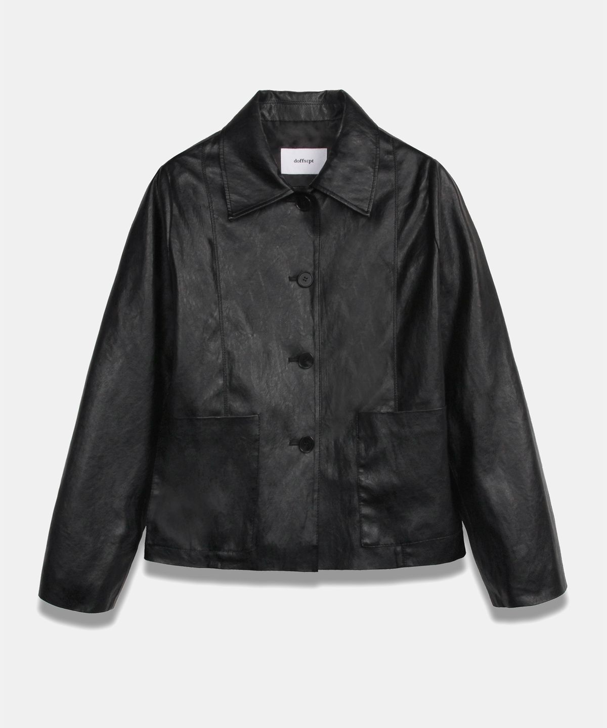 도프셉(DOFFSEPT) FAUX Leather Two Pocket Jacket in Black