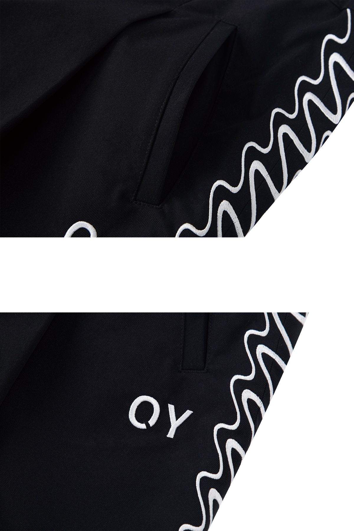 오픈야드(오와이)(OPENYARD(OY)) 웨이브 라인 로고 팬츠-블랙