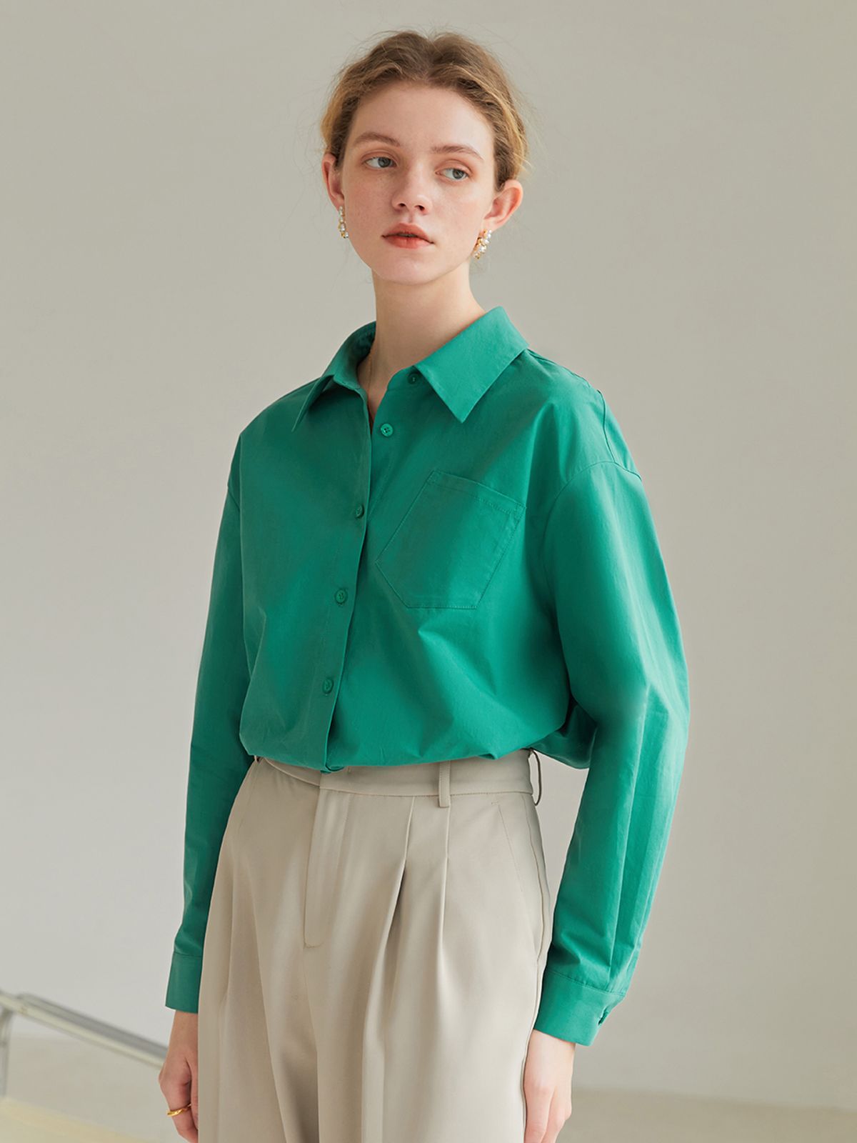 웬스데이딜라잇(WEDNESDAY DELIGHT) Wendy green cotton shirt