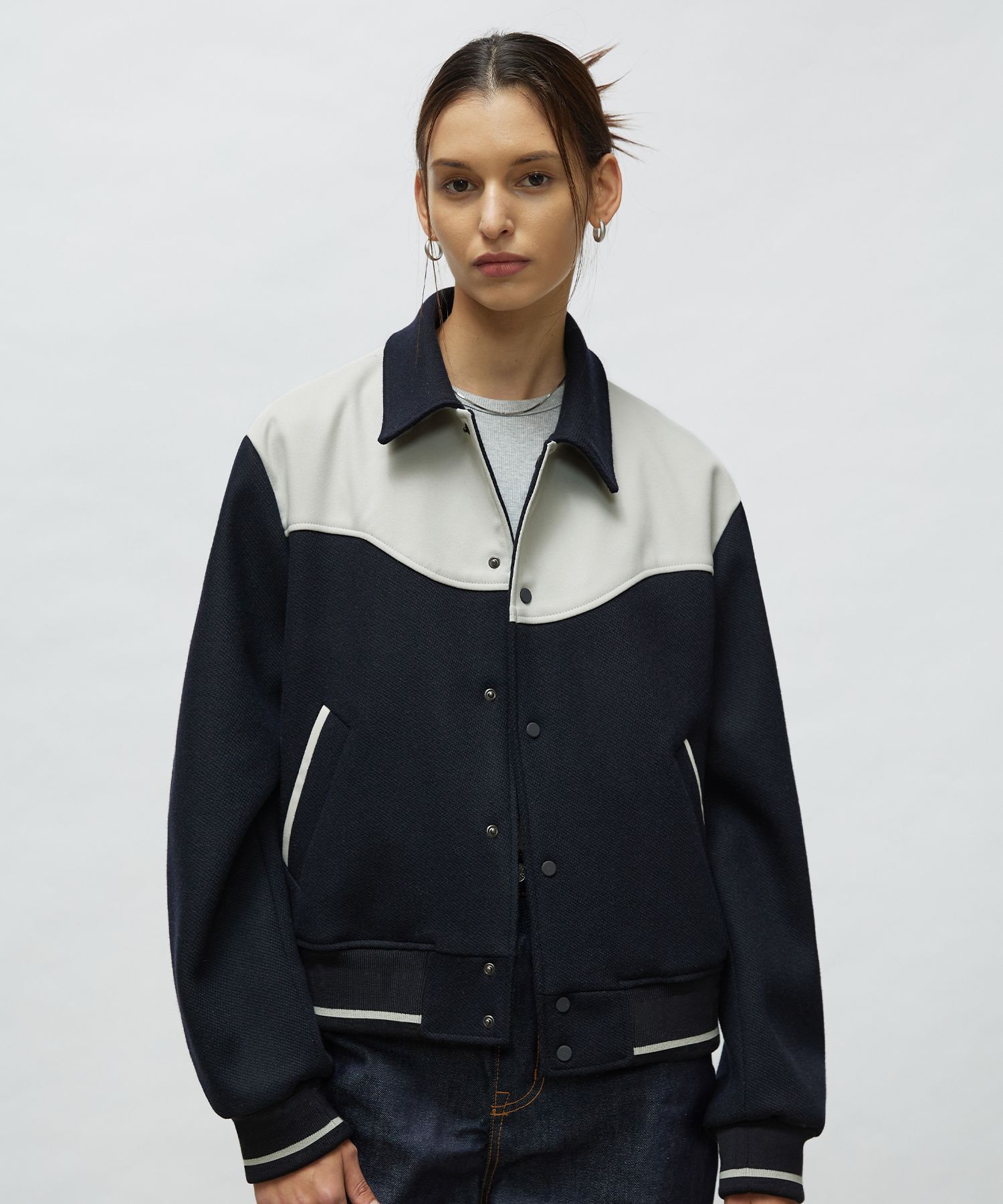 MUSINSA | LMOOD wavy varsity jacket navy