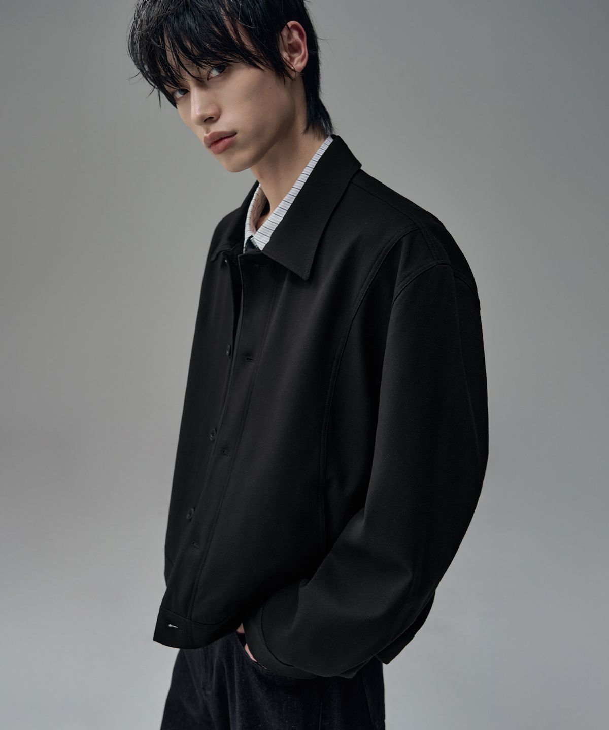 드로우핏(DRAW FIT) 도브 울 미니멀 라인 자켓 [BLACK]
