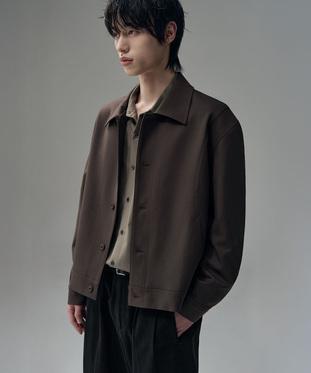드로우핏(DRAW FIT) 도브 울 미니멀 라인 자켓 [DARK BROWN]