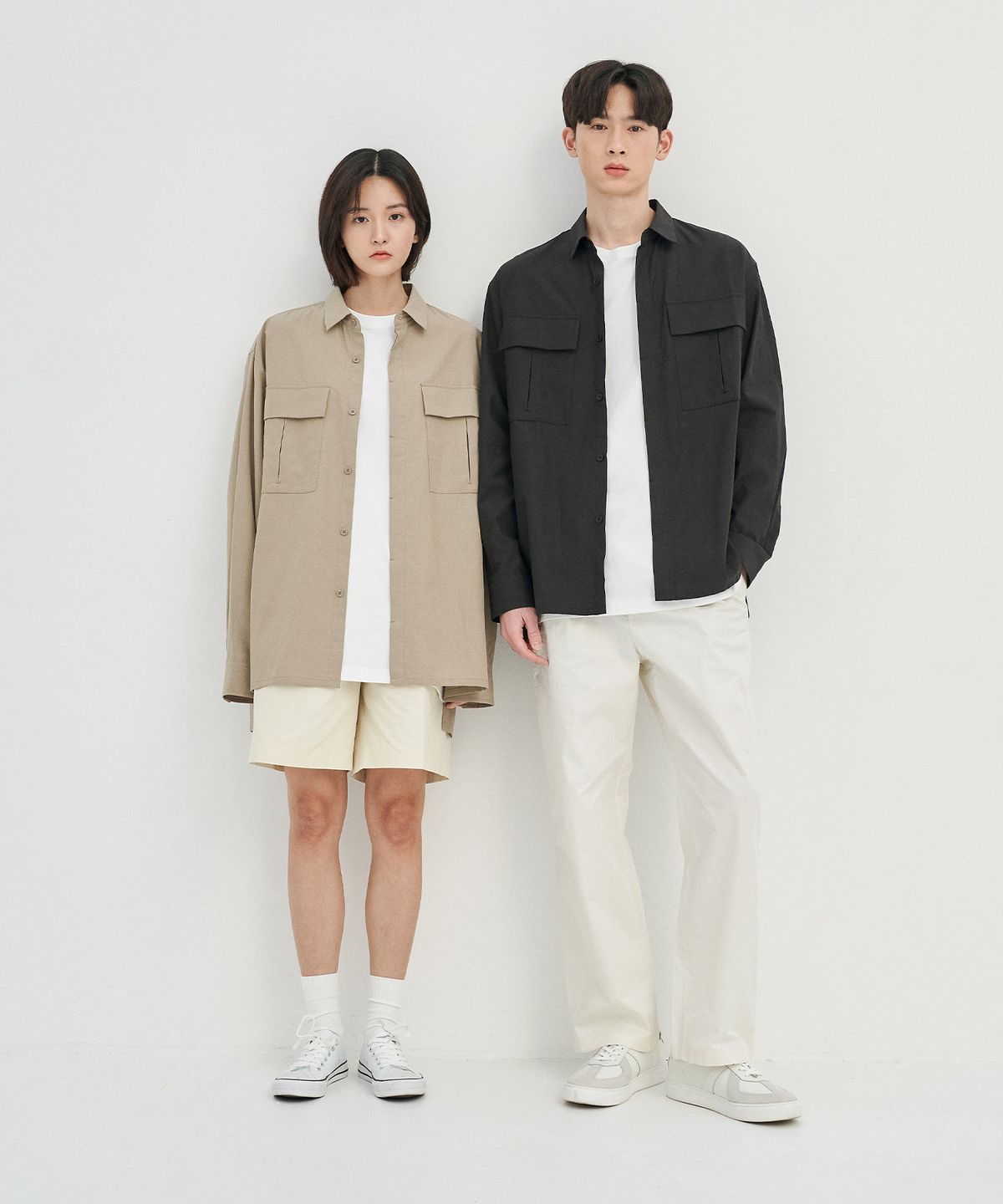 베이직하우스(BASIC HOUSE) UNI 세미오버핏 아웃포켓 셔츠 자켓 베이지 LWWS2101