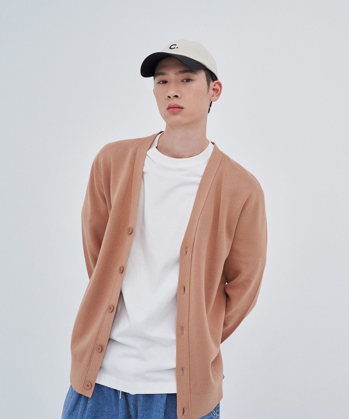 베이직하우스(BASIC HOUSE) UNI 수피마 세미오버핏 가디건 오렌지 LWCD2101