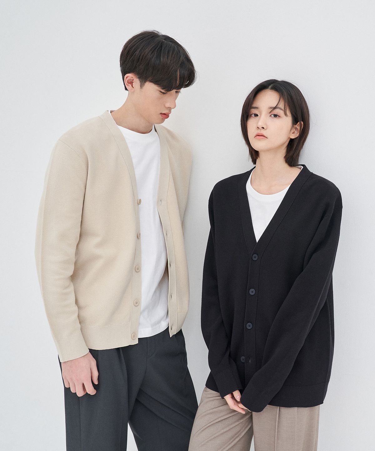베이직하우스(BASIC HOUSE) UNI 수피마 세미오버핏 가디건 오렌지 LWCD2101