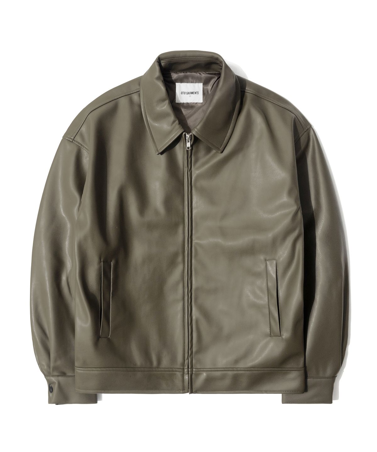 큐티에잇 가먼츠(QT8 GARMENTS) LB Synthetic Leather Single Jacket (Grey Khaki)