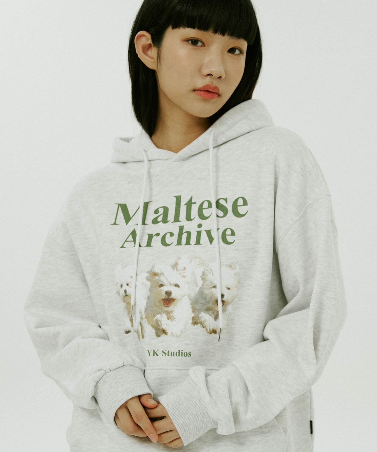 와이케이(WAIKEI) 말티즈 아카이브 후드 멜란지화이트