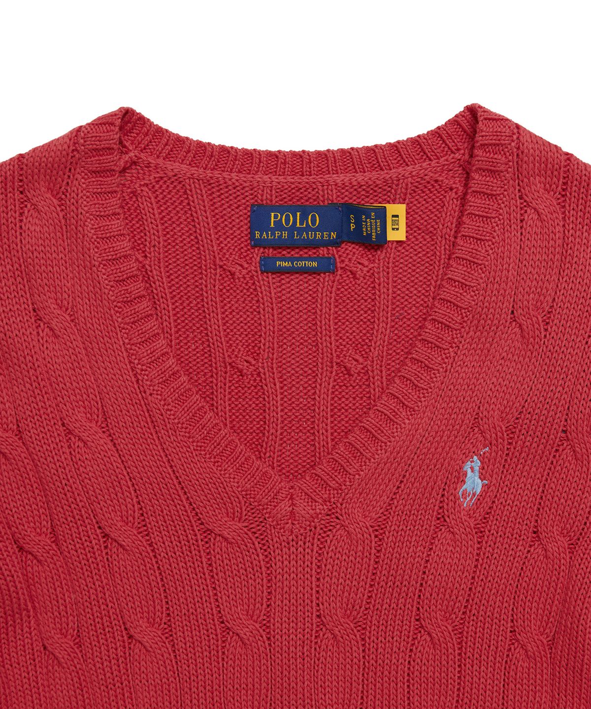 폴로 랄프 로렌(POLO RALPH LAUREN) W 케이블니트 V넥 스웨터 - 레드