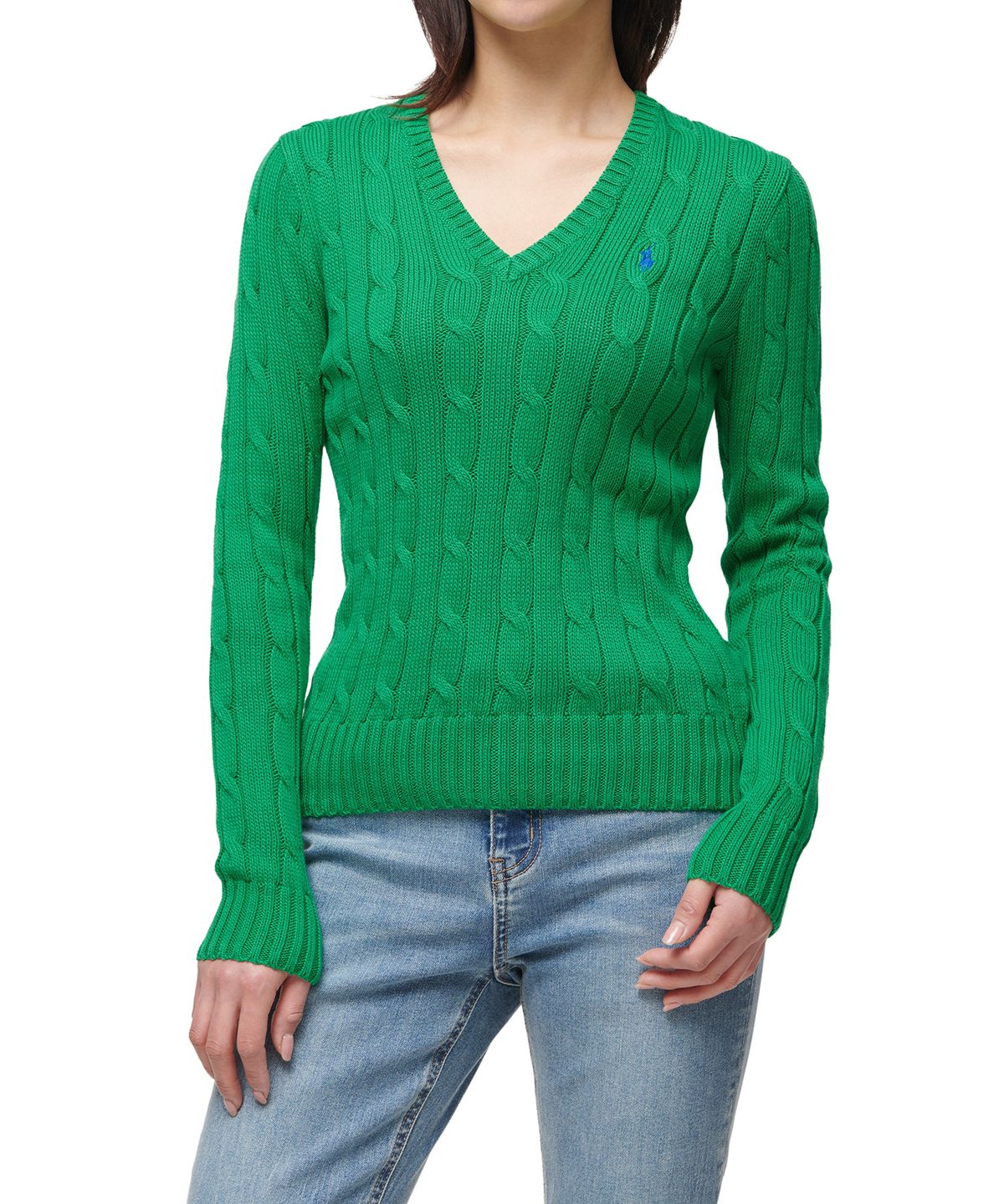 폴로 랄프 로렌(POLO RALPH LAUREN) W 케이블니트 V넥 스웨터 - 그린