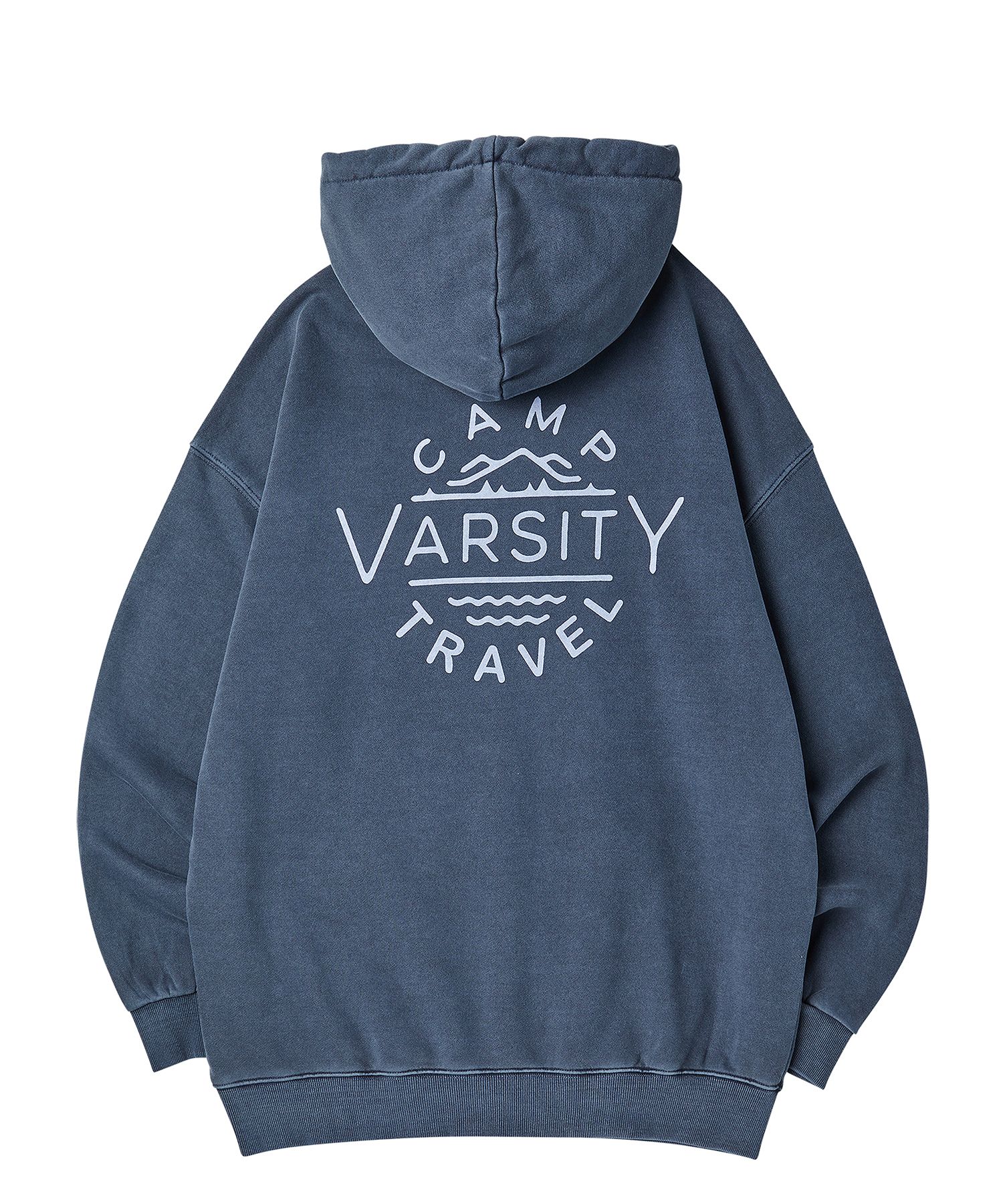 MUSINSA | TRAVEL CAMP VARSITY PIGMENT HOODIE DARK BLUE