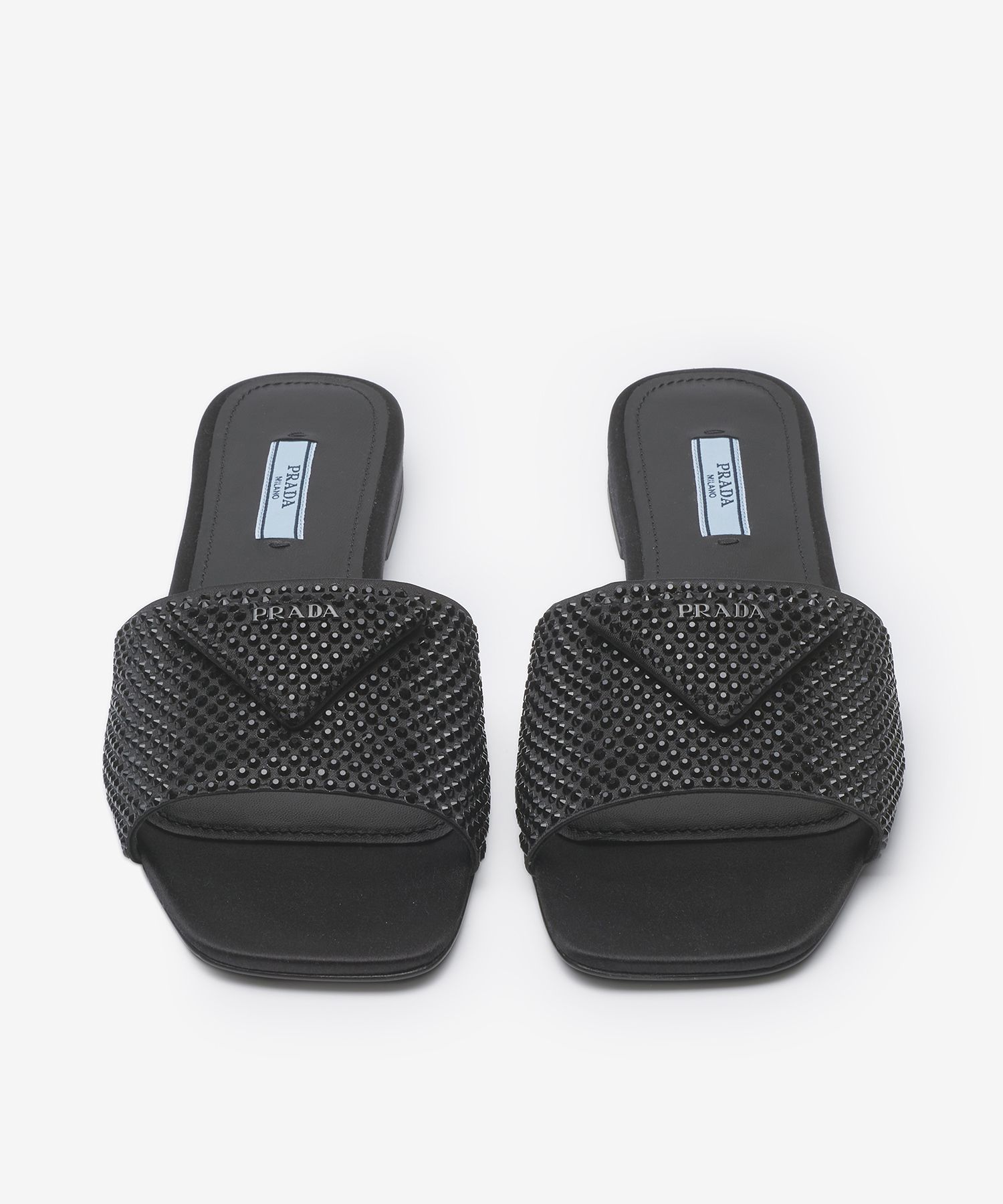 PRADA ブラック サテン ミュール クリアヒール MUSINSA公式 | PRADA ミッドヒールクリスタルサテンサンダル